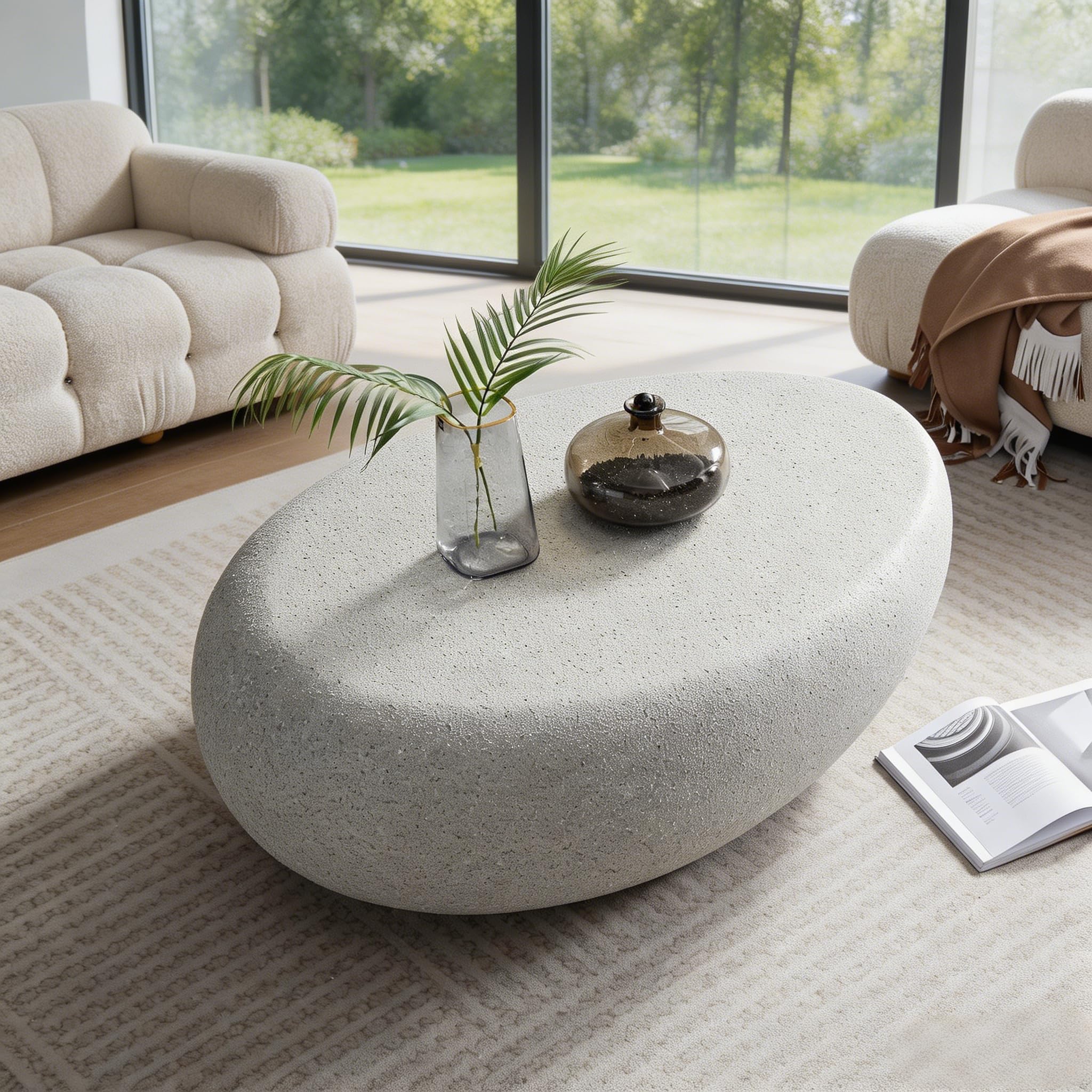 Amazon.com: 43.3“ Faux Stone Oval Coffee Table, Modern Small